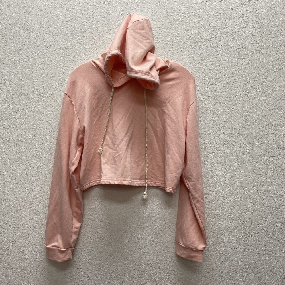 Peach Cropped Hoodie Womens Medium Solid No Graphics Hood Sweatshirt